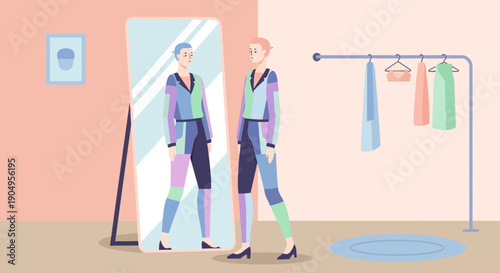 Woman admiring her reflection in a mirror fashion and selfimage.