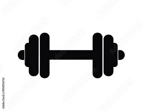 Silhouette of a dumbbell weight with symmetrical plates and a cylindrical handle
