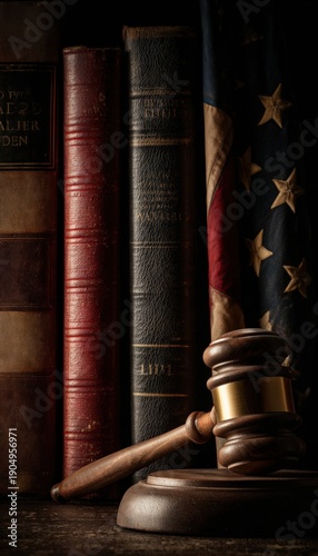 Wallpaper Mural Legal Gavel and Law Books with Flag in Dramatic Museum-Style Lighting Torontodigital.ca