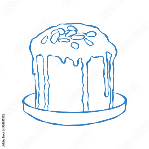 Easter cake on a white background. Festive treat. Easter decor. Vector outline illustration of an Easter cake. Spring holiday baking clip art.