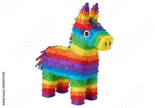 Brightly colored rainbow donkey piñata ready for a festive celebration and fun