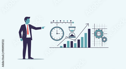 Business Presentation Man Explaining Time Management and Productivity Growth.