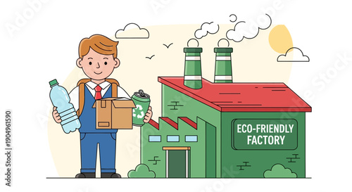 EcoFriendly Factory Worker with Recycled Materials and Sustainable Production.