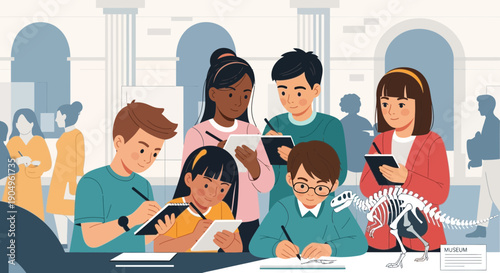 Students Engaged in Learning at a Museum Exhibit.