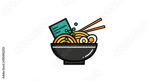 Cartoon illustration of japanese ramen dish