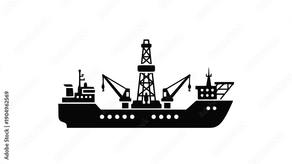 Obraz premium Vector illustration&nbsp;of drilling ship icon silhouette vector illustration on a transparent background