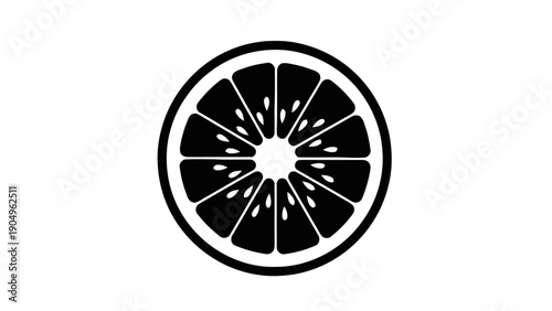 Vector illustration of black and white slice of citrus fruit icon or logo on a transparent background