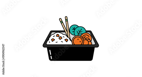 Cartoon bento box meal on white background