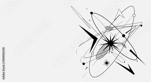 Abstract Atom Model with Orbiting Electrons and Nucleus Illustration.