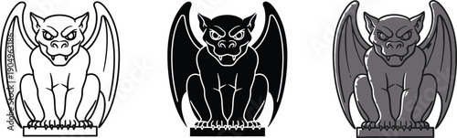 Foto Three gargoyle illustrations in different shades and styles for design use