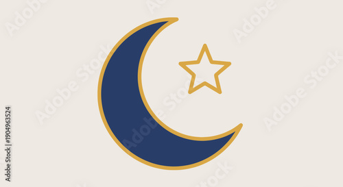 Crescent Moon and Star Symbol in Blue and Gold.
