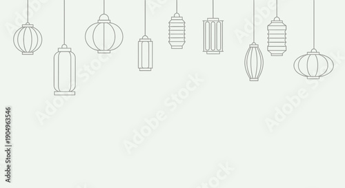 Elegant Hanging Lanterns A Minimalist Line Art Collection.