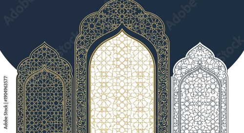 Elegant Islamic Archways with Intricate Geometric Patterns.