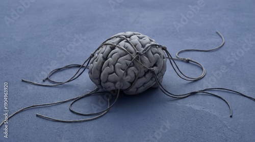 Brain Bound: Concept of Restriction, Limitation, and Mental Block on Blue Background, Promoting Creative Thought