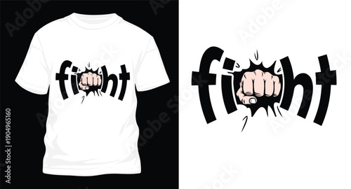 Fight word t-shirt design concept with punching fist, modern graphic typography illustration for motivational apparel