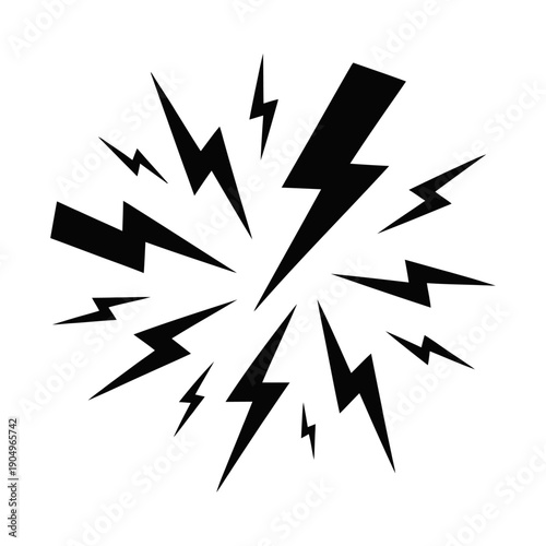 Black and White Lightning Bolts Explosion Graphic Design, Energy Burst