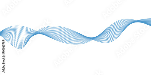 A clean vector illustration of a blue satin ribbon flowing in a liquid wave pattern against a white background with light curves and motion for a modern business backdrop design