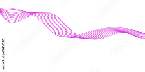 Vector illustration of a wavy pink ribbon design with purple curves and light smoke lines on a white background backdrop pattern