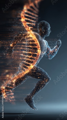 Image of dna strand spinning and data processing over strong man exercising. Global business digital interface technology and networking concept digitally generated image.