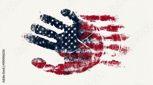 Independence day grungy style hand print with flag for card greeting printed materials