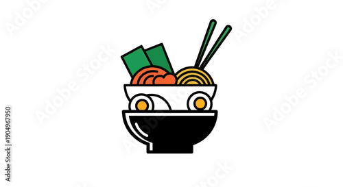 Cartoon ramen bowl on white background