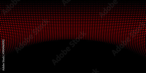 Glowing neon red dots create a bright disco pattern on a dark black texture to form a vibrant abstract vector illustration for a party backdrop or technology wallpaper