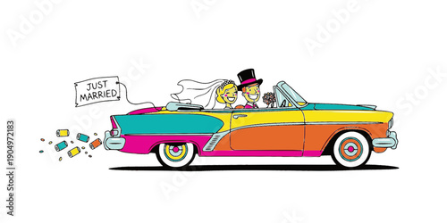 Vintage Wedding Car Just Married Silhouette