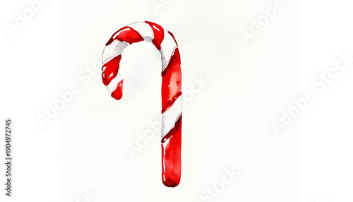 Minimalist watercolor candy cane, red and white stripes