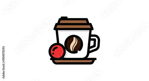 Coffee cup graphic with red sphere