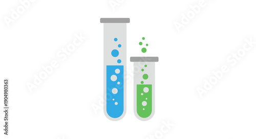Test tubes with blue and green liquids and bubbles in a laboratory setting illustration