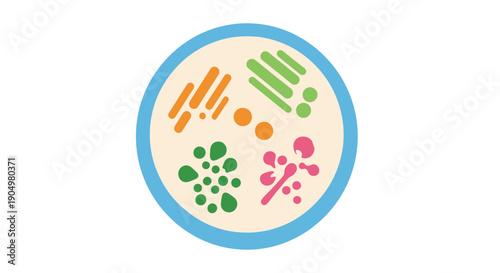 Cellular Structure Illustration Featuring Microorganisms and Biological Elements in a Circular Diagram