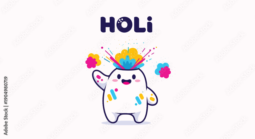 Fototapeta premium Holi Celebration with Cartoon Character and Colors.