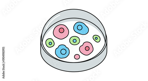 Petri Dish with Colored Cells and Microorganisms in Laboratory Setting Illustration