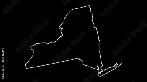 map of the state of New York in the united states with a blue glowing neon effect