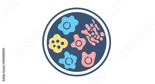 Microscopic View of Various Cells and Microorganisms in a Circular Frame