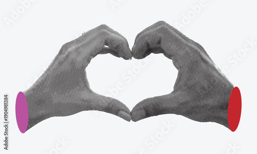Halftone Hands Forming Heart Shape Symbolizing Love, Care and Support Illustration