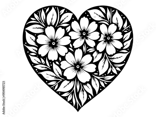 Ein Herz, zusammengesetzt aus Blumen und Blättern. Ideal für Muttertag, Frühling oder liebevolle Geschenke.KI Generiert