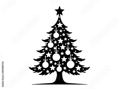 Ein dekorativer Weihnachtsbaum mit klaren Linien und Schmuckelementen. Ideal für saisonale Gravuren und Baumschmuck.KI Generiert