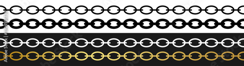metal chain border pattern with gold silver and black link elements on transparent background
