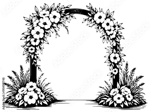 Ein eleganter Traubogen mit floralen Elementen als Vektormotiv. Perfekt für moderne Hochzeitsdeko und Erinnerungsstücke. KI Generiert