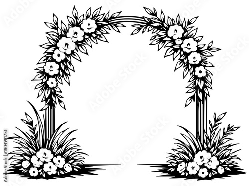 Ein eleganter Traubogen mit floralen Elementen als Vektormotiv. Perfekt für moderne Hochzeitsdeko und Erinnerungsstücke. KI Generiert