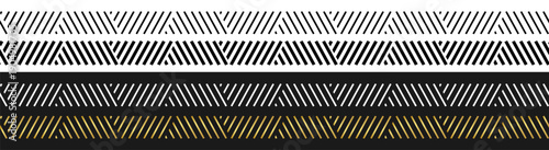 Abstract geometric seamless stripe border pattern with diagonal lines and zigzag ornament on transparent background