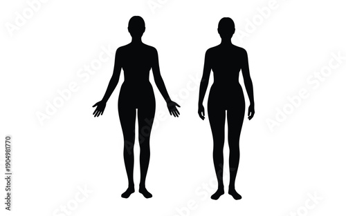 Silhouettes of two figures standing side by side with arms extended outward. isolated on white background, Vector, illustration