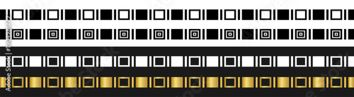 Seamless geometric square border pattern with repeating block ornament design on transparent background