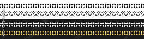 Seamless geometric diamond border pattern with repeating lattice ornament design on transparent background