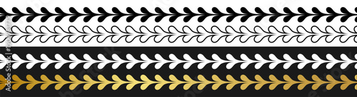 Seamless leaf ornament border with repeating botanical vine pattern design on transparent background