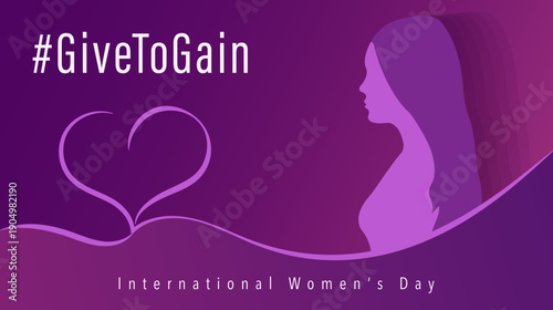 International Women's day illustration with female silhouette and heart.