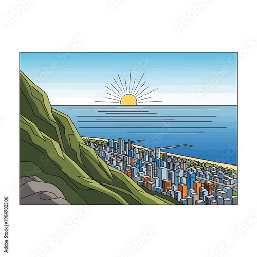 Coastal Cityscape at Sunrise