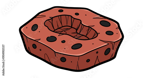 A donut with chocolate topping is viewed from above on a plain background