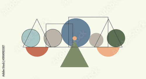 Geometric Shapes on Balance Scale Illustration.
